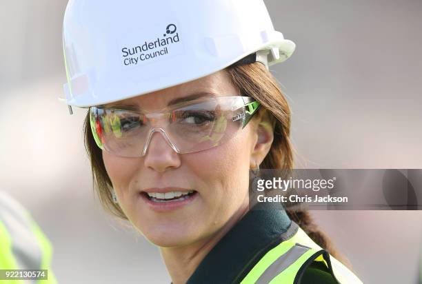 Catherine, Duchess of Cambridge visits the Northern Spire, an ambitious and striking new bridge over the River Wear, due to open in spring 2018 on...