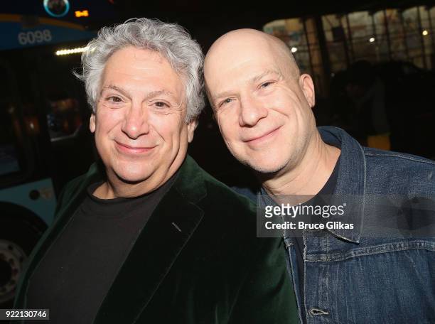 Harvey Fierstein and Producer Richie Jackson pose as Playwright Harvey Fierstein carries "the torch" from the Second Stage Tony Kiser Theater to the...