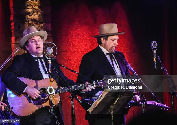 Shawn Camp and Jerry Douglas of Earls of Leicester perform at City Winery on February 20, 2018 in Atlanta, Georgia.