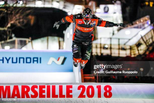 Cameron Naasz during the Red Bull Crashed Ice Marseille 2018 on February 17, 2018 in Marseille, France.