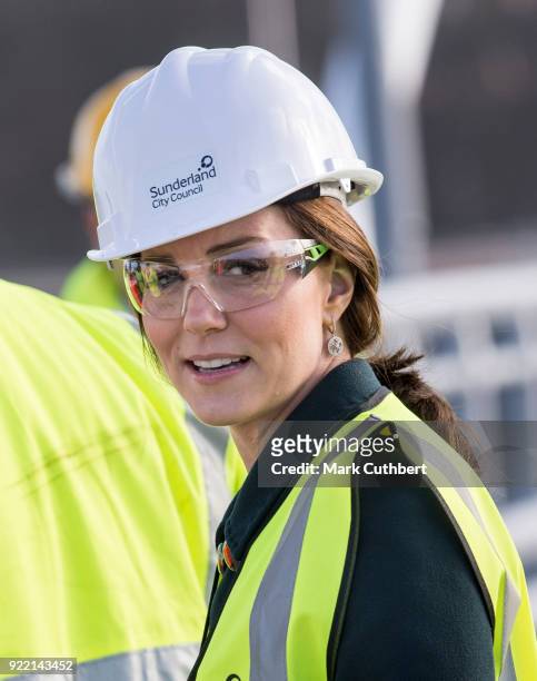 Catherine, Duchess of Cambridge visits The Northern Spire Bridge on February 21, 2018 in Sunderland, England.
