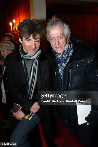 Actors Nicolas Vaude and Jean-Luc Moreau attend the "Le Prix du Brigadier 2017" Award at Theatre Montparnasse on February 21, 2018 in Paris, France.