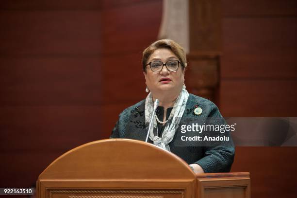 Chairwoman of the State Committee for Family, Women and Children Affairs of Azerbaijan Hijran Huseynova makes a speech during 5th Islamic Conference...