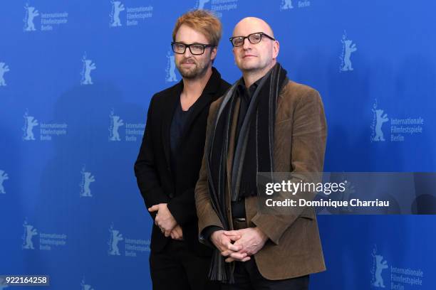 Joshua Leonard and Steven Soderbergh pose at the 'Unsane' photo call during the 68th Berlinale International Film Festival Berlin at Grand Hyatt...