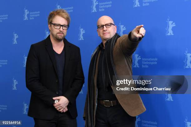 Joshua Leonard and Steven Soderbergh pose at the 'Unsane' photo call during the 68th Berlinale International Film Festival Berlin at Grand Hyatt...