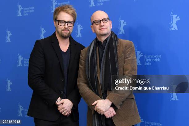 Joshua Leonard and Steven Soderbergh pose at the 'Unsane' photo call during the 68th Berlinale International Film Festival Berlin at Grand Hyatt...