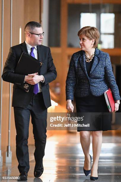 Finance secretary Derek Mackay and First Minister of Scotland Nicola Sturgeon arrive at the Scottish Parliament during final stage of Scottish Budget...