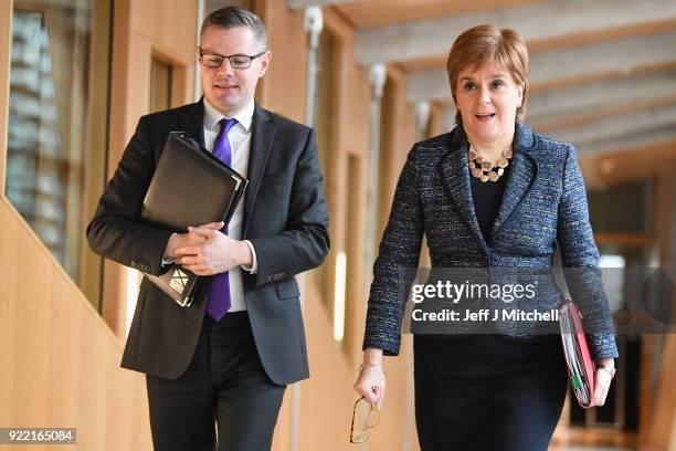 Finance secretary Derek Mackay and First Minister of Scotland Nicola Sturgeon arrive at the Scottish Parliament during final stage of Scottish Budget...