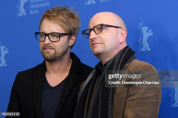 Joshua Leonard and Steven Soderbergh pose at the 'Unsane' photo call during the 68th Berlinale International Film Festival Berlin at Grand Hyatt...