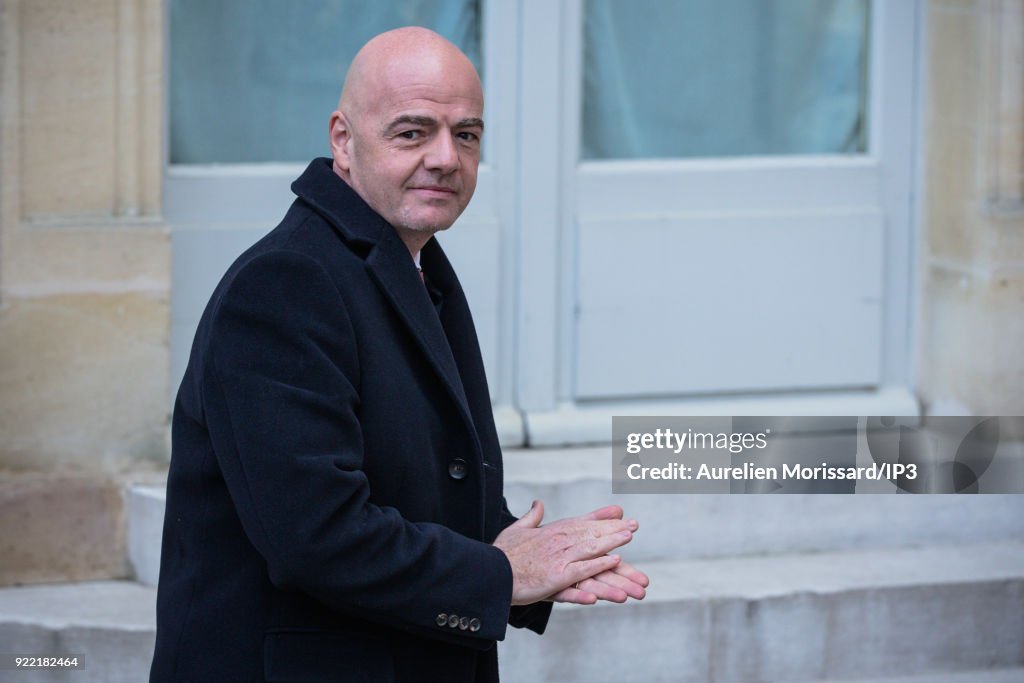 French President Emmanuel Macron Receives George Weah, President Of Liberia At Elysee Palace In Paris