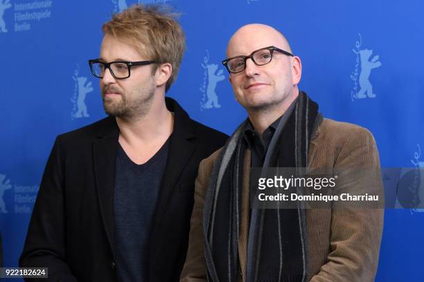 Joshua Leonard and Steven Soderbergh pose at the 'Unsane' photo call during the 68th Berlinale International Film Festival Berlin at Grand Hyatt...