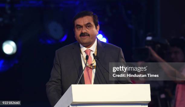 Gautam Adani, chairman and founder of Adani Group at the inaugural session of the UP Investors' Summit - 2018 at the Indira Gandhi Pratishthan, on...