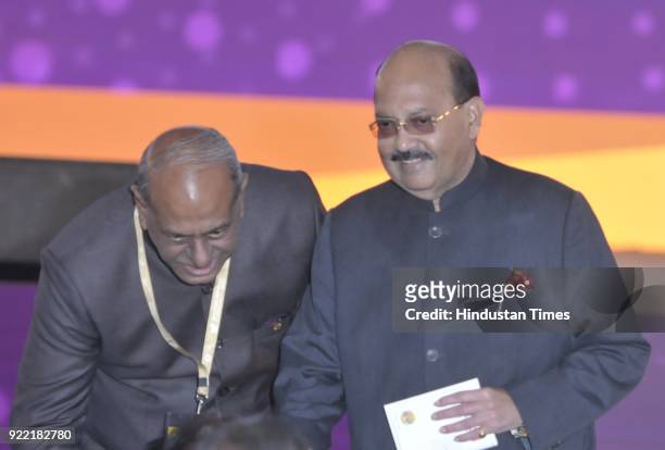Politician Amar Singh at the inaugural session of the UP Investors' Summit - 2018 at the Indira Gandhi Pratishthan, on February 21, 2018 in Lucknow,...