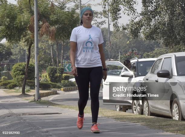 Srishti Bakshi, founder of CrossBow Miles at Press Club of India, on February 21, 2018 in New Delhi, India. She has embarked on a 3,800-kilometre...