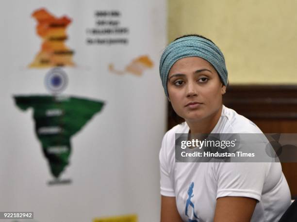 Srishti Bakshi, founder of CrossBow Miles at Press Club of India, on February 21, 2018 in New Delhi, India. She has embarked on a 3,800-kilometre...