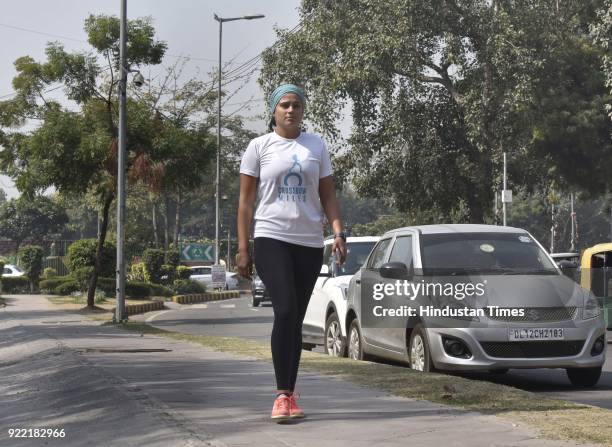 Srishti Bakshi, founder of CrossBow Miles at Press Club of India, on February 21, 2018 in New Delhi, India. She has embarked on a 3,800-kilometre...