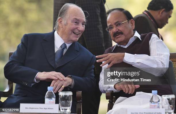 Vice President M. Venkaiah Naidu with Prince Shah Karim Al Hussaini during the inauguration of Sunder nursery near Humayun's Tomb, on February 21,...