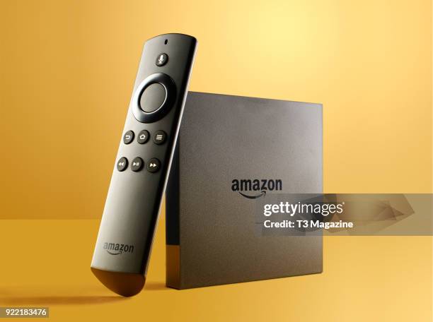 An Amazon Fire 4K TV box and remote control, taken on July 13, 2017.