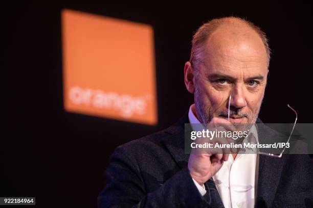 French Chairman and CEO of Orange Stephane Richard attends a press conference to present the group's 2017 annual result on February 21, 2018 in...