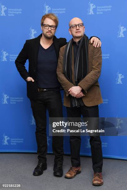 Joshua Leonard and Steven Soderbergh pose at the 'Unsane' photo call during the 68th Berlinale International Film Festival Berlin at Grand Hyatt...