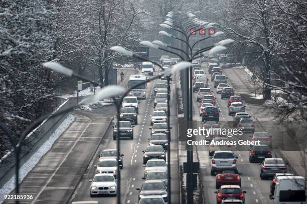 Cars drive along the part of Mittlerer Ring that leads through English Garden on February 21, 2018 in Munich, Germany. The German Federal Court of...
