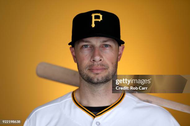 Daniel Nava of the Pittsburgh Pirates poses for a photo during photo days at LECOM Park on February 21, 2018 in Bradenton, Florida.