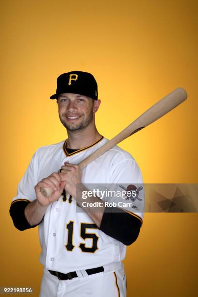 Daniel Nava of the Pittsburgh Pirates poses for a photo during photo days at LECOM Park on February 21, 2018 in Bradenton, Florida.