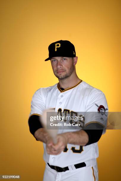 Daniel Nava of the Pittsburgh Pirates poses for a photo during photo days at LECOM Park on February 21, 2018 in Bradenton, Florida.