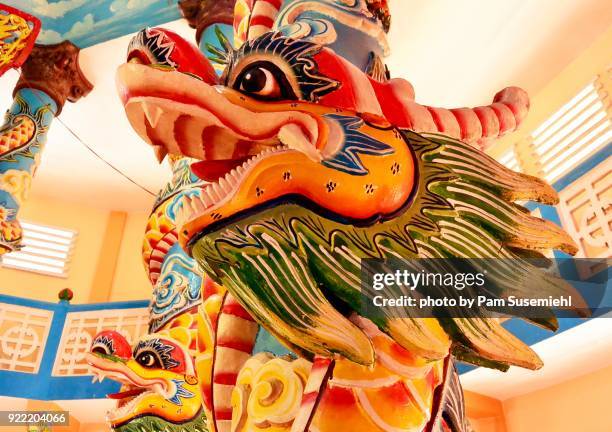 cao dai temple altar detail, sa dec, vietnam - technicolor sa stock pictures, royalty-free photos & images