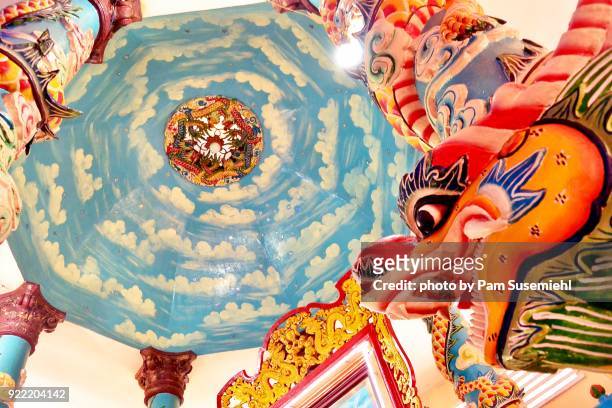 cao dai temple altar detail, sa dec, vietnam - technicolor sa stock pictures, royalty-free photos & images