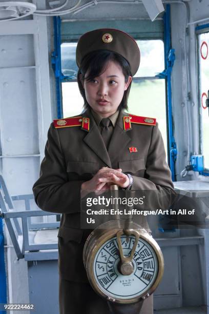 North Korean guide in Uss Pueblo spy ship, Pyongan Province, Pyongyang, North Korea on May 20, 2009 in Pyongyang, North Korea.