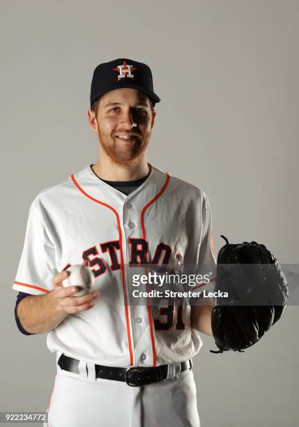 Collin McHugh of the Houston Astros poses for a portrait at The Ballpark of the Palm Beaches on February 21, 2018 in West Palm Beach, Florida.