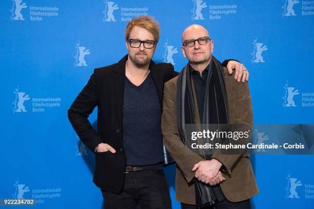 Joshua Leonard and Steven Soderbergh pose at the 'Unsane' photo call during the 68th Berlinale International Film Festival Berlin at Grand Hyatt...