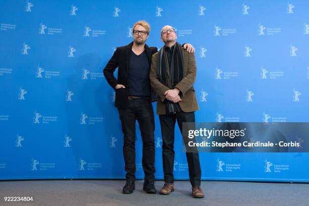 Joshua Leonard and Steven Soderbergh pose at the 'Unsane' photo call during the 68th Berlinale International Film Festival Berlin at Grand Hyatt...