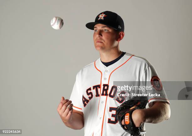 Will Harris of the Houston Astros poses for a portrait at The Ballpark of the Palm Beaches on February 21, 2018 in West Palm Beach, Florida.
