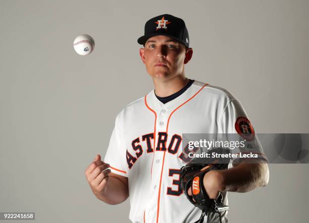Will Harris of the Houston Astros poses for a portrait at The Ballpark of the Palm Beaches on February 21, 2018 in West Palm Beach, Florida.
