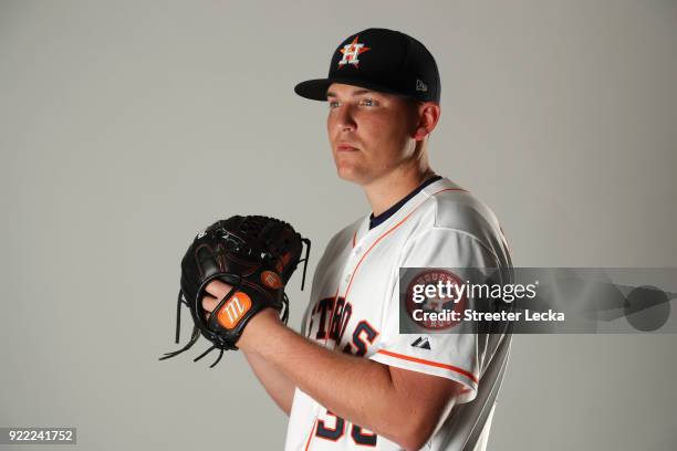 Will Harris of the Houston Astros poses for a portrait at The Ballpark of the Palm Beaches on February 21, 2018 in West Palm Beach, Florida.