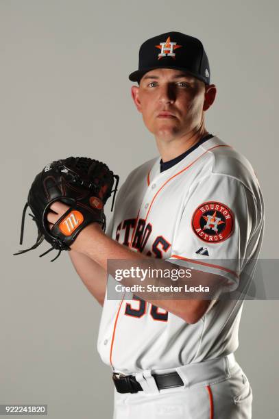 Will Harris of the Houston Astros poses for a portrait at The Ballpark of the Palm Beaches on February 21, 2018 in West Palm Beach, Florida.