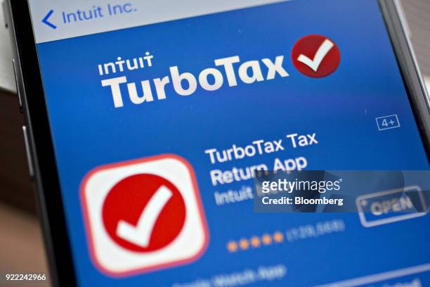 The Intuit Inc. TurboTax application is seen in the App Store on an Apple Inc. IPhone in Washington, D.C., U.S., on Friday, Feb. 16, 2018. Intuit...