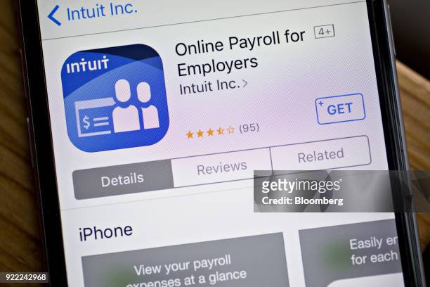 The Intuit Inc. Online Payroll for Employers application is seen in the App Store on an Apple Inc. IPhone in Washington, D.C., U.S., on Friday, Feb....