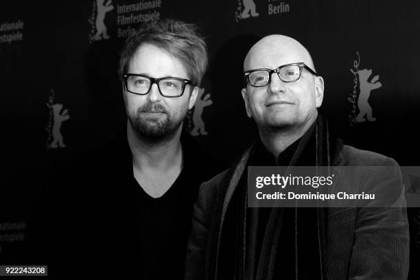 Joshua Leonard and Steven Soderbergh pose at the 'Unsane' photo call during the 68th Berlinale International Film Festival Berlin at Grand Hyatt...