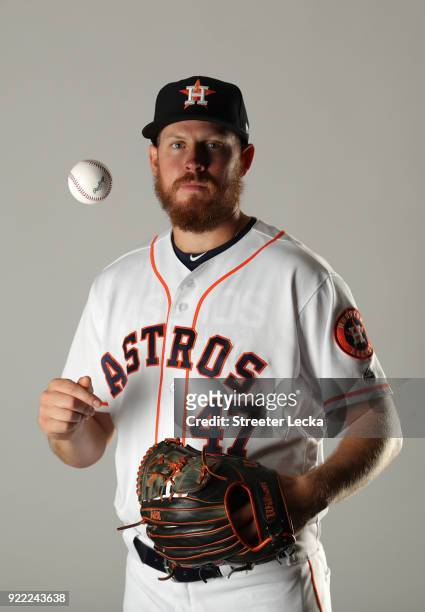 Chris Devenski of the Houston Astros poses for a portrait at The Ballpark of the Palm Beaches on February 21, 2018 in West Palm Beach, Florida.