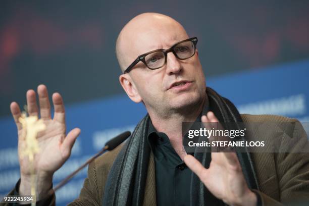 Director Steven Soderbergh speaks during a press conference for the film "Unsane" presented in competition during the 68th edition of the Berlinale...