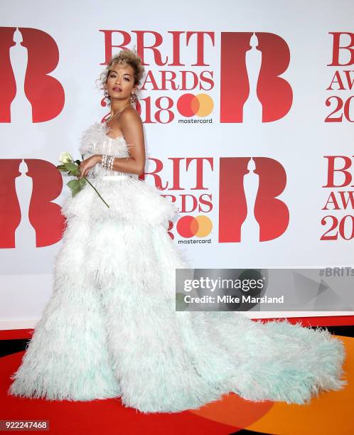 Rita Ora attends The BRIT Awards 2018 held at The O2 Arena on February 21, 2018 in London, England.