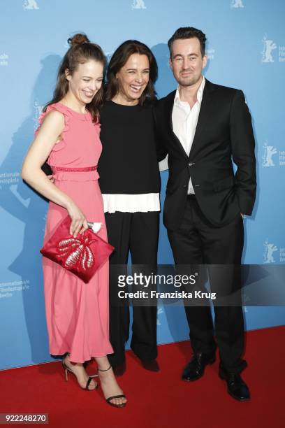 Paula Beer, Desiree Nosbusch and Christian Schwochow attend the 'Bad Banks' premiere during the 68th Berlinale International Film Festival Berlin at...