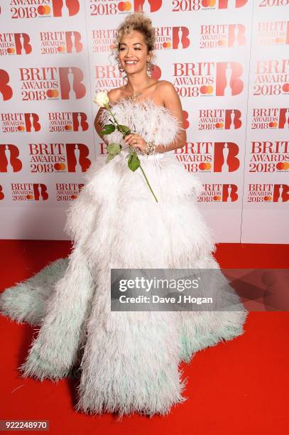 Rita Ora attends The BRIT Awards 2018 held at The O2 Arena on February 21, 2018 in London, England.
