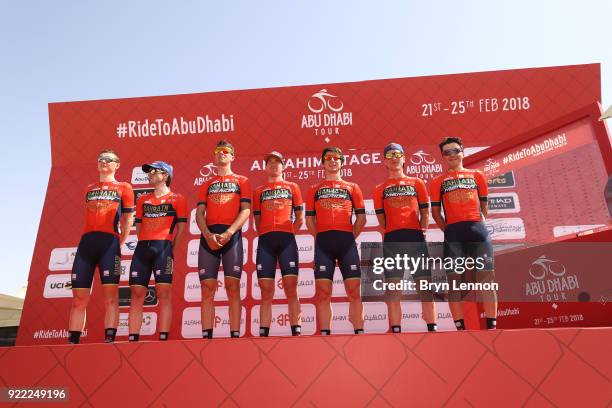 4th Abu Dhabi Tour 2018 / Stage 1 Start / Podium / Domenico Pozzovivo of Italy / Niccolo Bonifazio of Italy / Enrico Gasparotto of Italy / Ion...