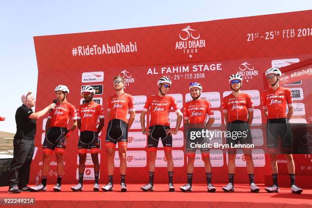 4th Abu Dhabi Tour 2018 / Stage 1 Start / Podium / Gianluca Brambilla of Italy / Matthias Brandle of Austria / Niklas Eg of Denmark / Alex Frame of...