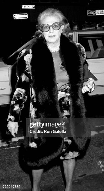 Pauline Trigere attends Fifth Annual Fete de Famille Benefit on October 2, 1990 at Mortimer's Restaurant in New York City.