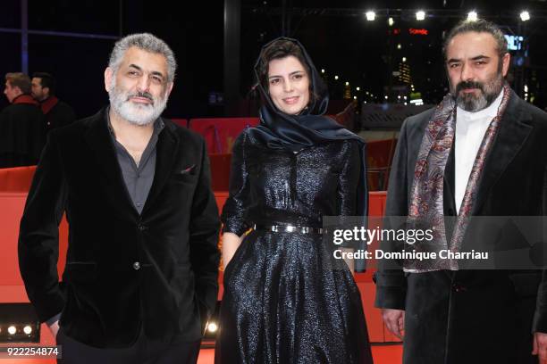 Mani Haghighi, Leila Hatami and Hasan Majuni attend the 'Pig' premiere during the 68th Berlinale International Film Festival Berlin at Berlinale...